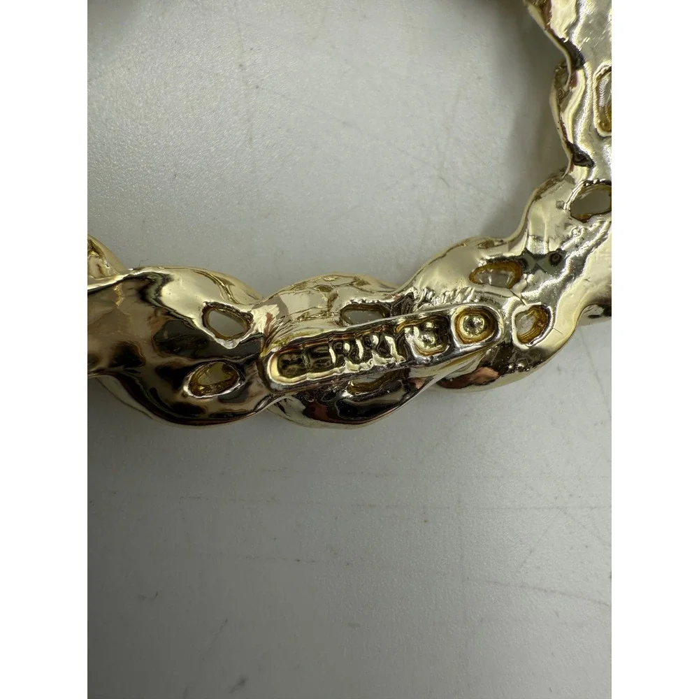 Gerrys Vintage Gold Tone Wreath Brooch Faux Pearl Teal Rhinestone‎ Pin Oval
